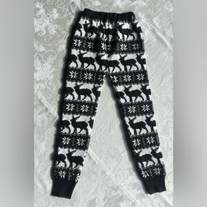Nordic Moose Fair Isle Wool Knit Jogger Pants Black & White